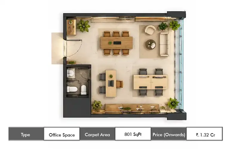 Vishesh Millennium155 Mahape Office Space floor plan, 801 sq ft carpet area