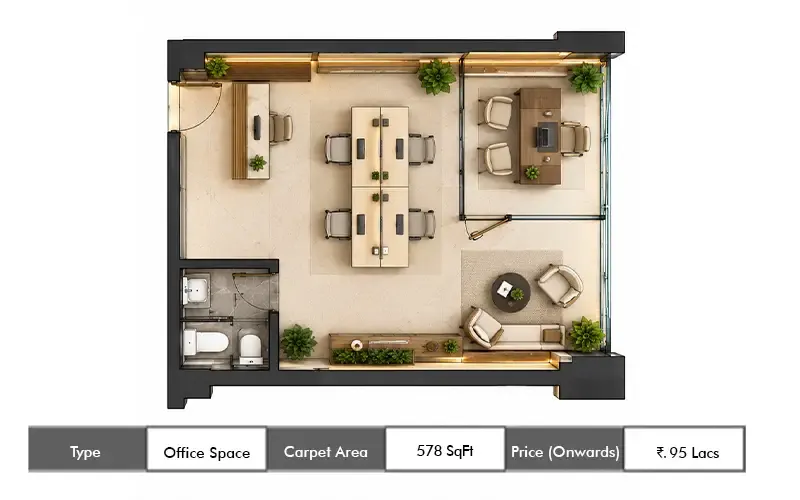 Vishesh Millennium155 Mahape Office Space floor plan, 578 sq ft carpet area