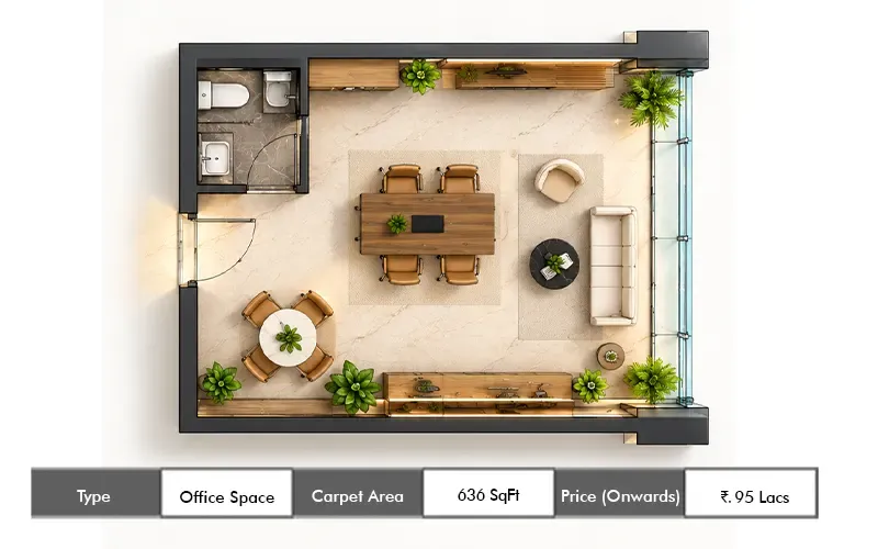Vishesh Millennium155 Mahape Office Space floor plan, 636 sq ft carpet area